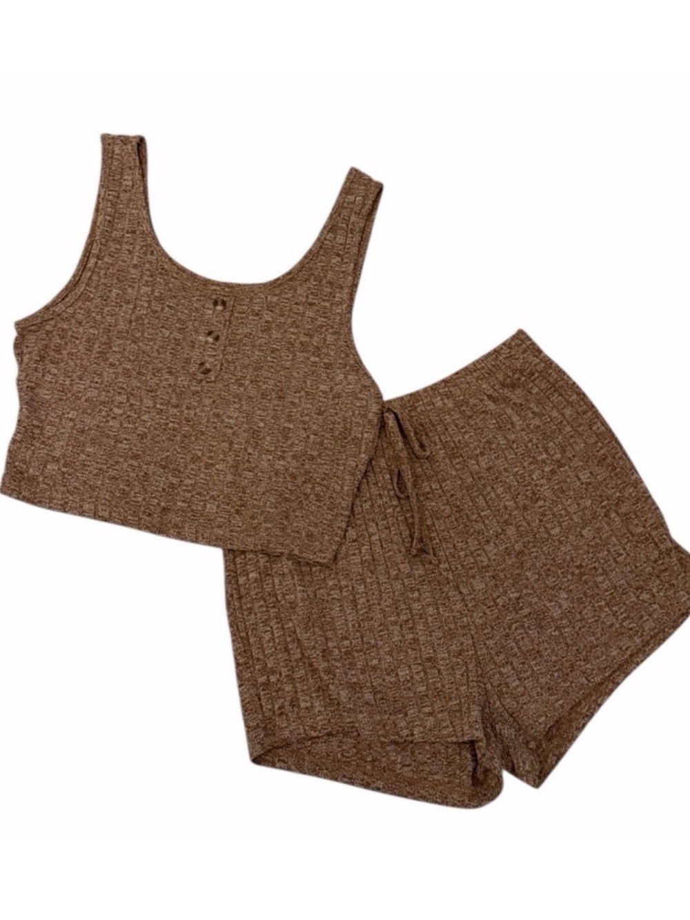 Cozy Ribbed Tank & Shorts Lounge Set - Brown